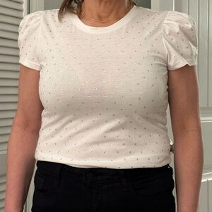 Generation Love White Embellished Puff Sleeve Tee w/ Rhinestone Studs